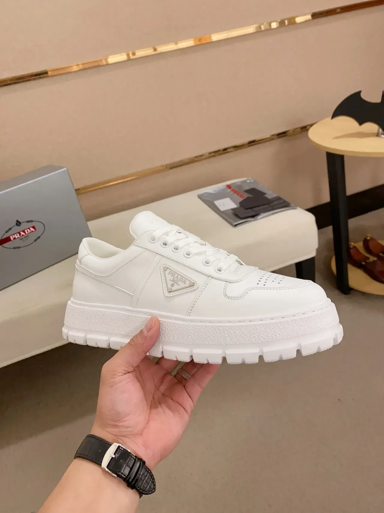 Prada Cloudbust All-White Leather Chunky Sneakers 4