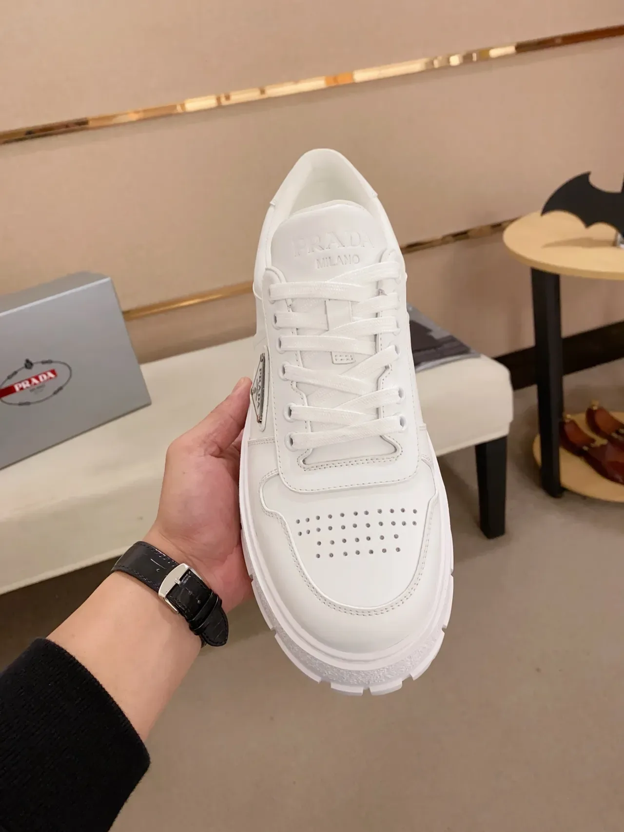 Prada Cloudbust All-White Leather Chunky Sneakers 5