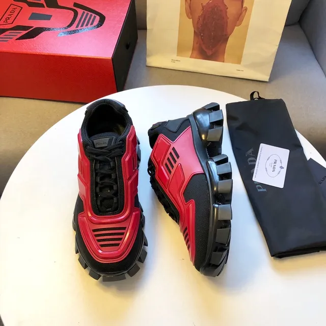 Prada Cloudbust Black and Glossy Red Chunky Sneakers 2