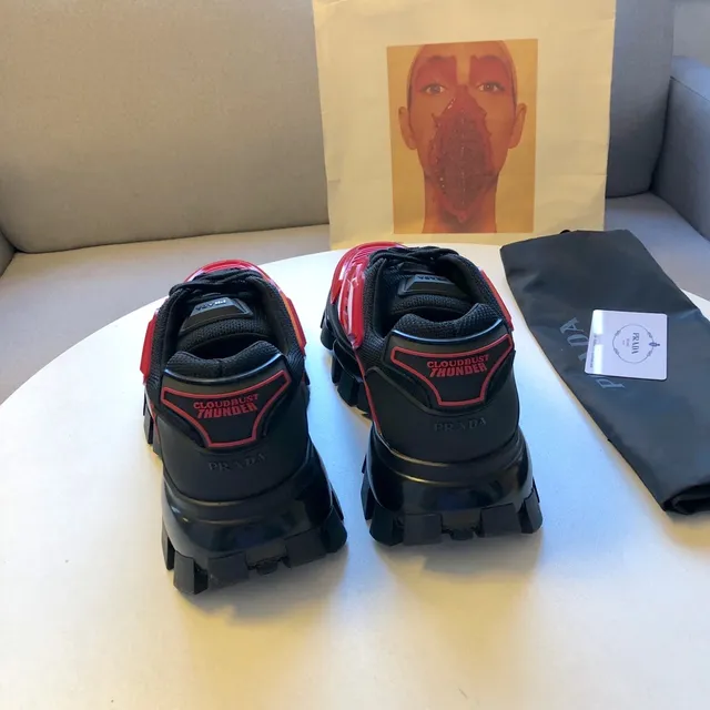 Prada Cloudbust Black and Glossy Red Chunky Sneakers 3