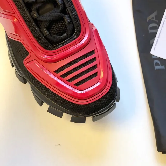 Prada Cloudbust Black and Glossy Red Chunky Sneakers 4