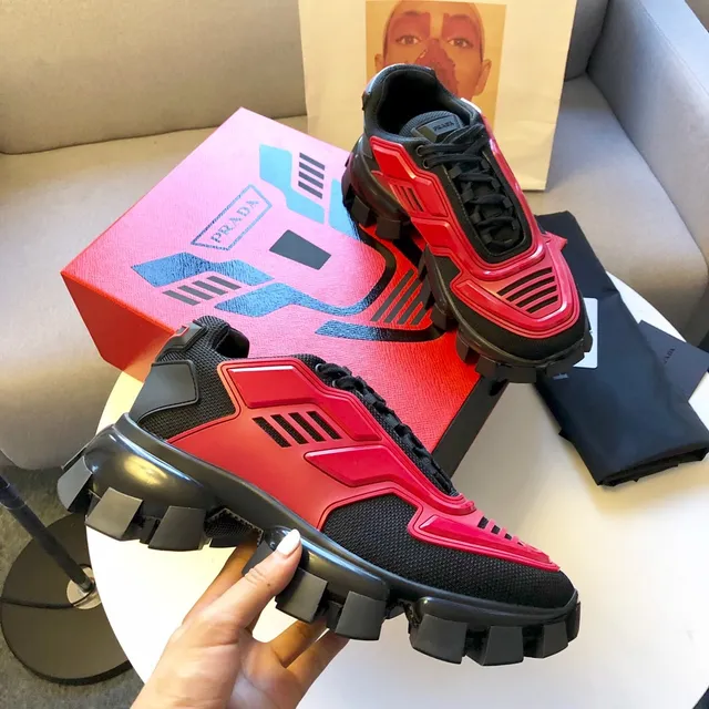 Prada Cloudbust Black and Glossy Red Chunky Sneakers 5