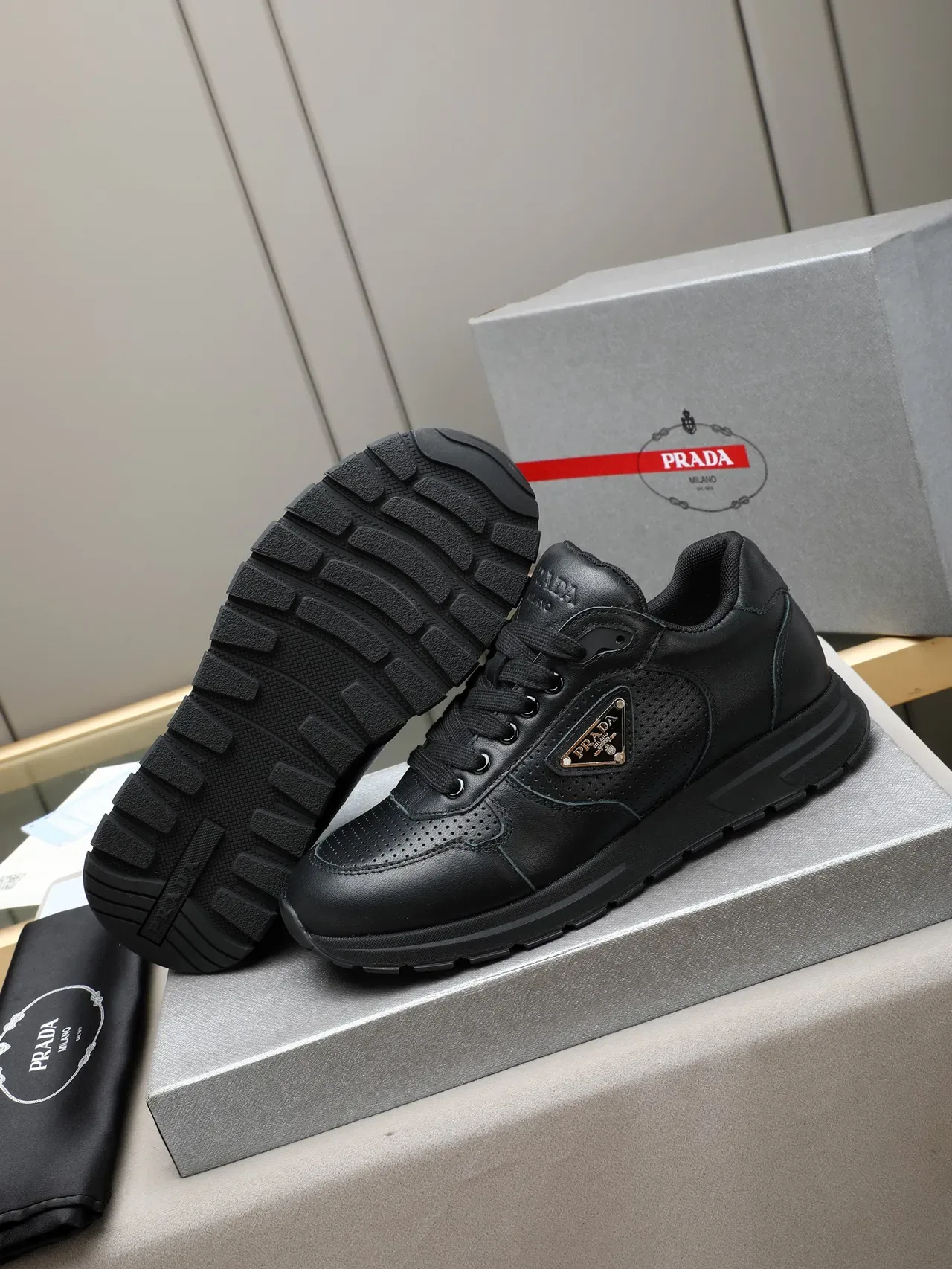 Prada Cloudbust Black Leather Lifestyle Sneakers 4