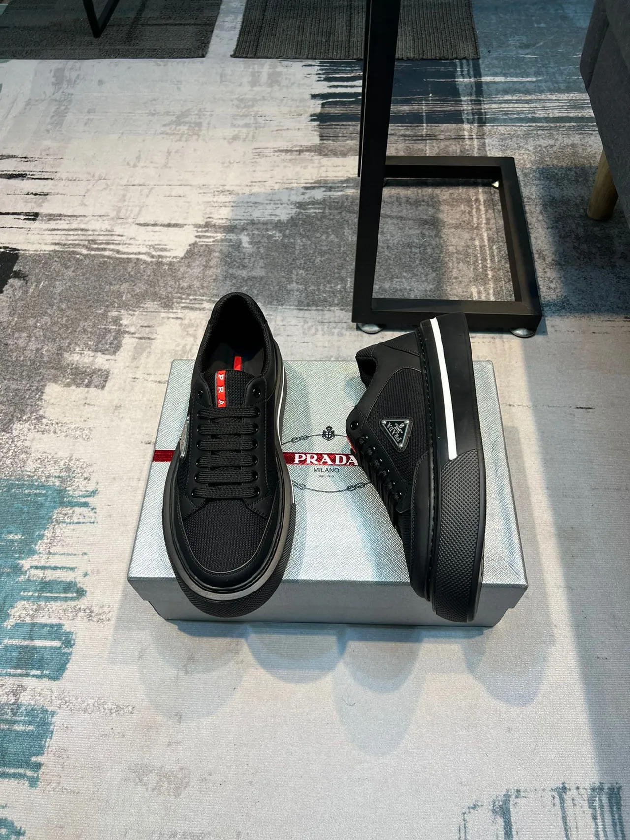 Prada Cloudbust Black Mesh and Leather Lifestyle Sneakers 4