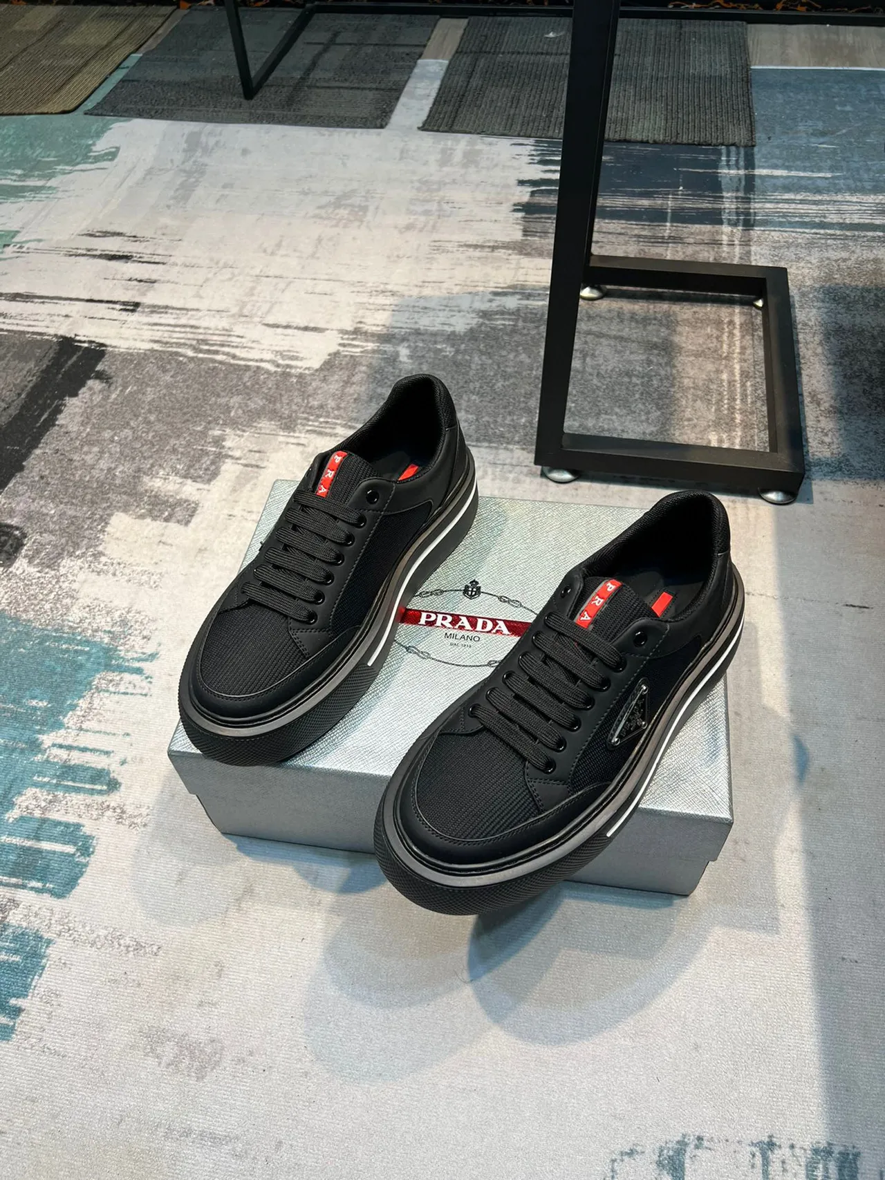 Prada Cloudbust Black Mesh and Leather Lifestyle Sneakers 5
