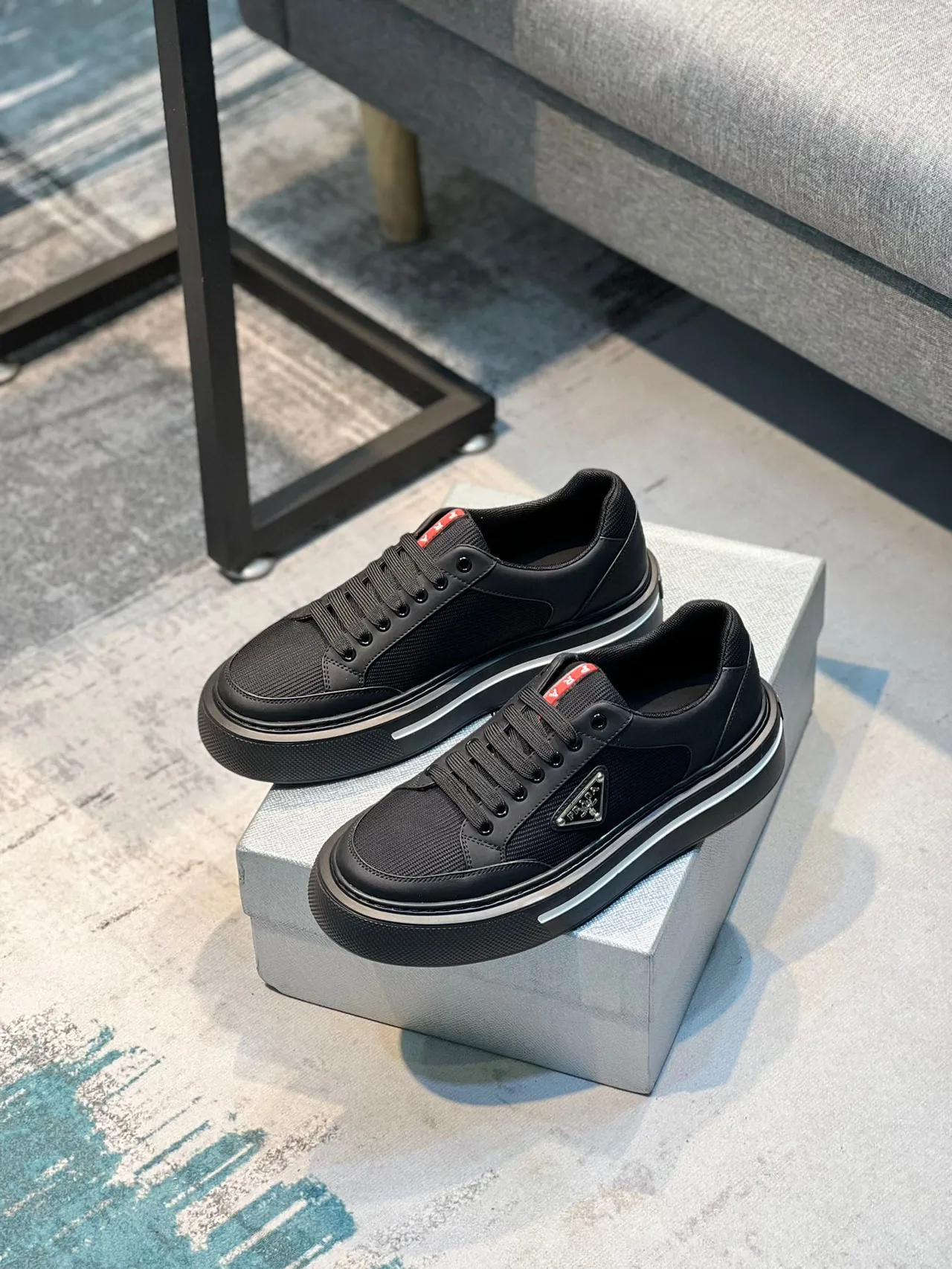 Prada Cloudbust Black Mesh and Leather Lifestyle Sneakers 7