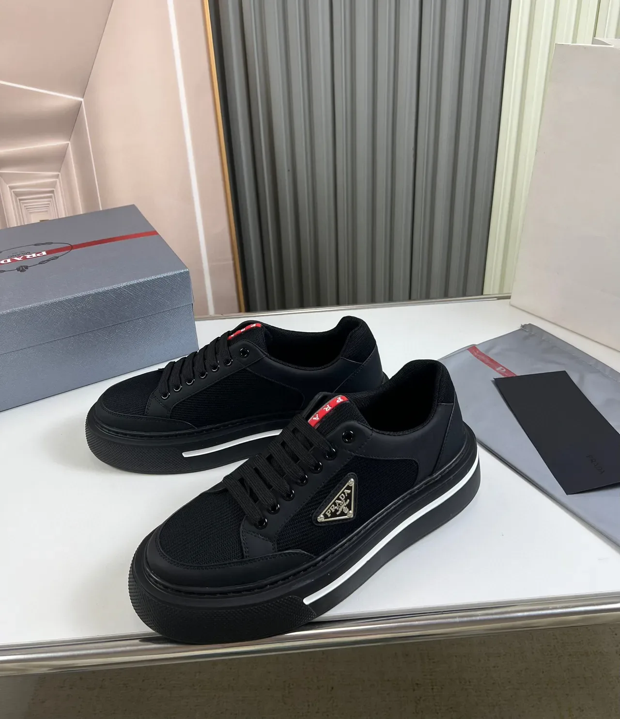 Prada Cloudbust Black Mesh and Leather Platform Lifestyle Sneakers 7
