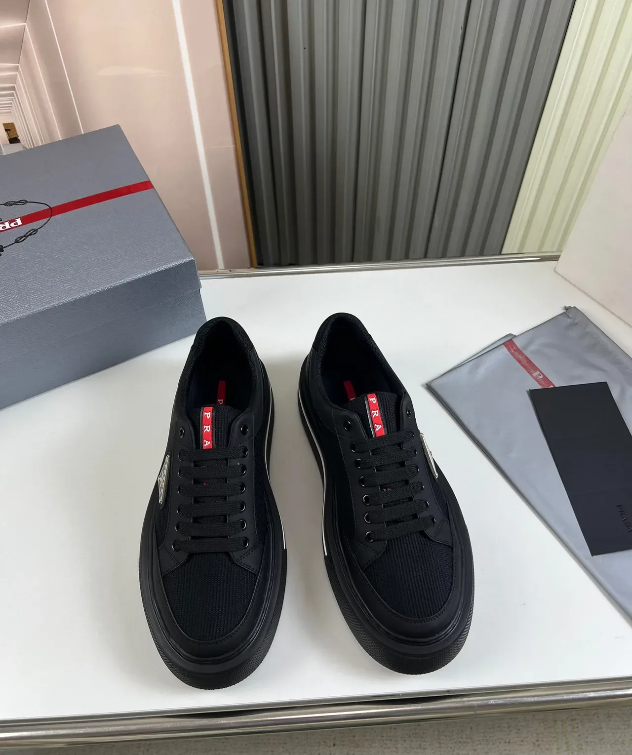 Prada Cloudbust Black Mesh and Leather Platform Lifestyle Sneakers 8