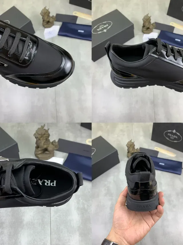 Prada Cloudbust Black Mixed-Material Upper Glossy Patent Toe Cap Lifestyle Sneakers 2