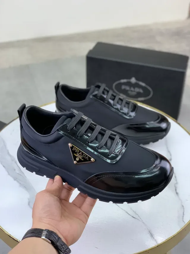Prada Cloudbust Black Mixed-Material Upper Glossy Patent Toe Cap Lifestyle Sneakers 4