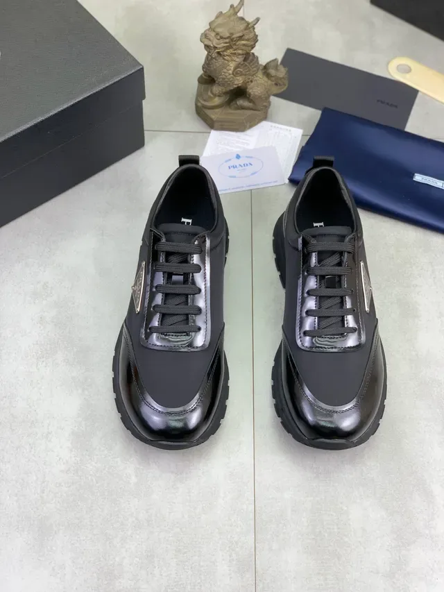 Prada Cloudbust Black Mixed-Material Upper Glossy Patent Toe Cap Lifestyle Sneakers 5