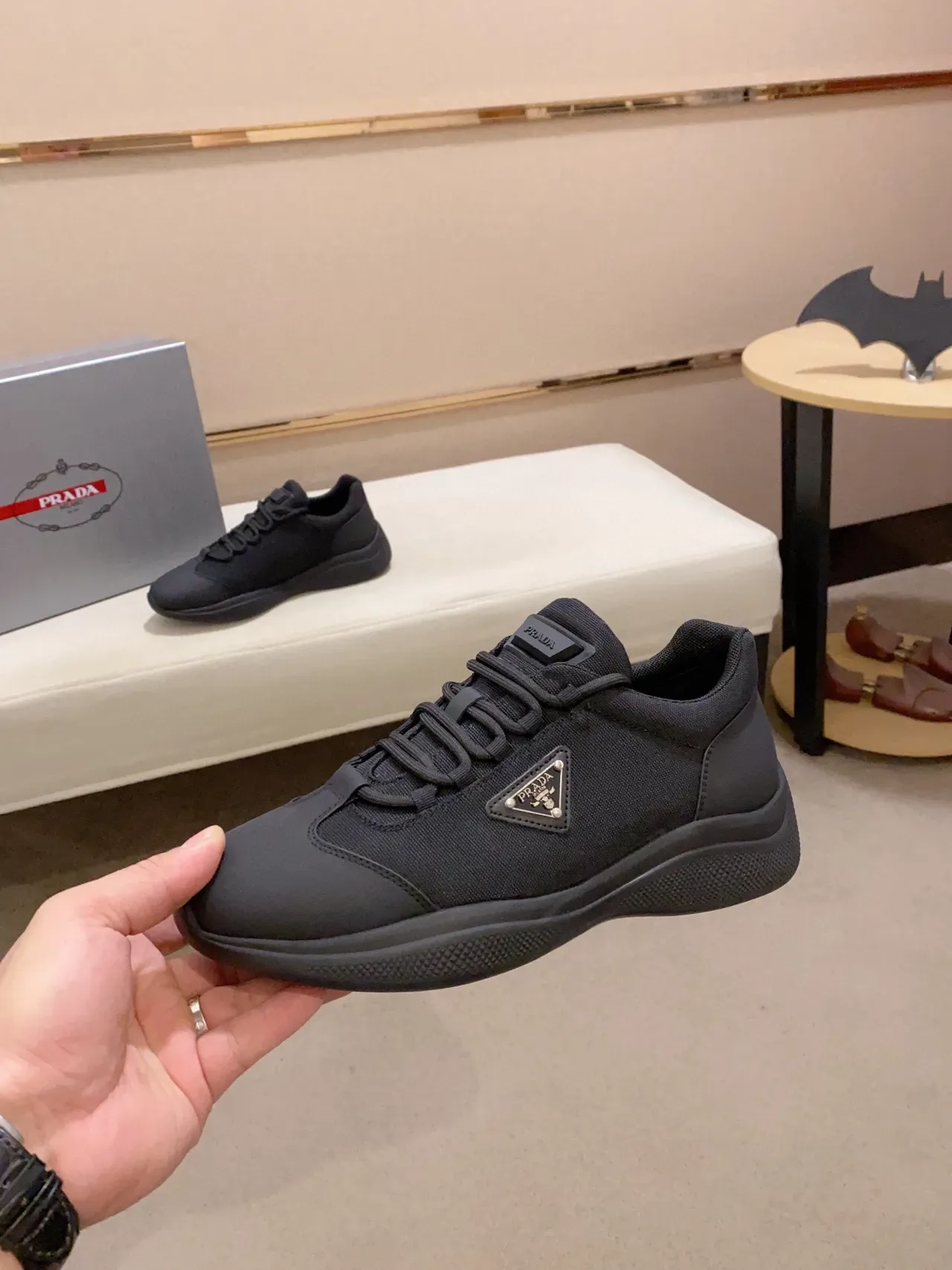 Prada Cloudbust Black Monochrome Textile And Rubber Construction Lifestyle Sneakers 3