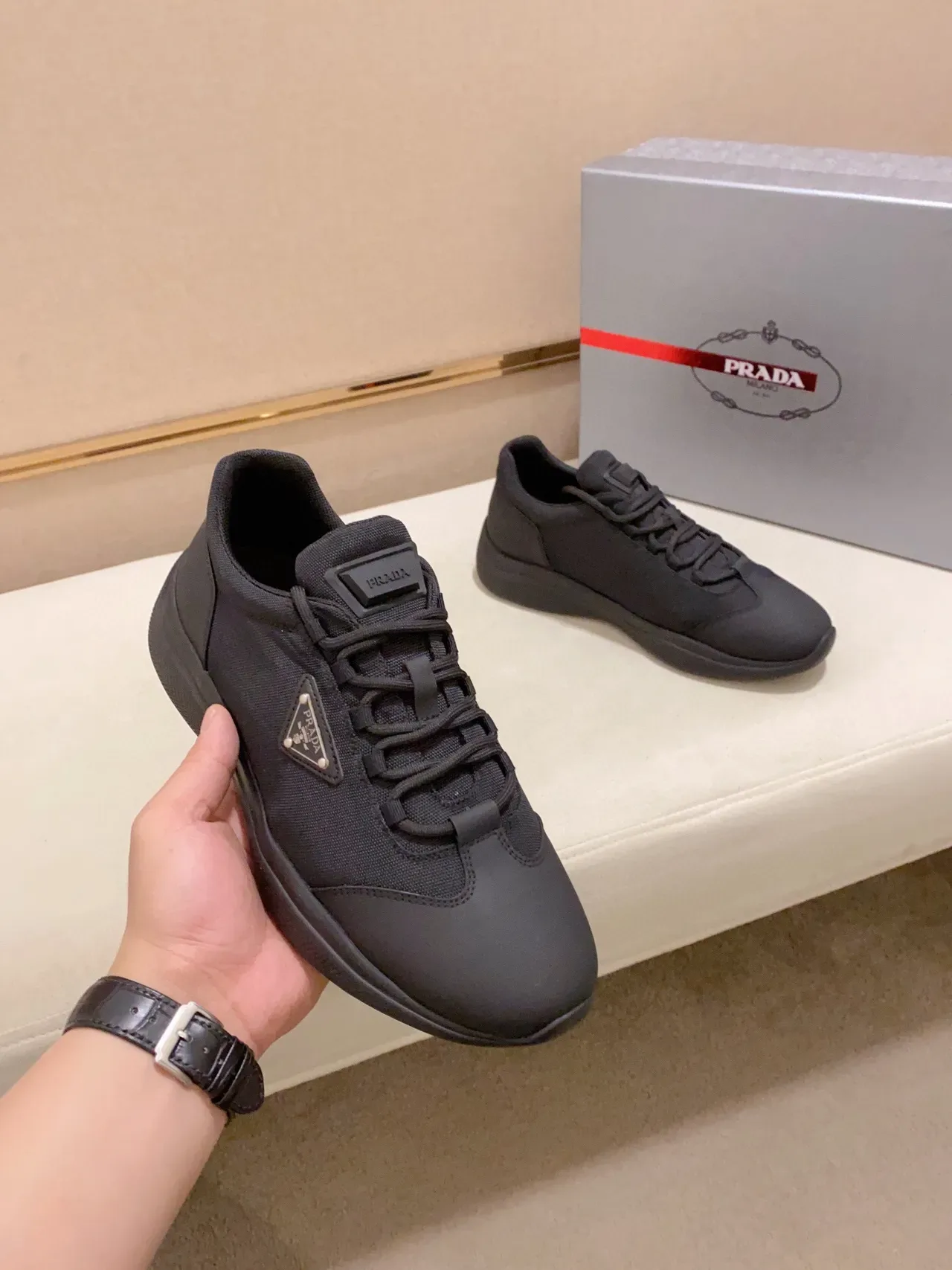 Prada Cloudbust Black Monochrome Textile And Rubber Construction Lifestyle Sneakers 6