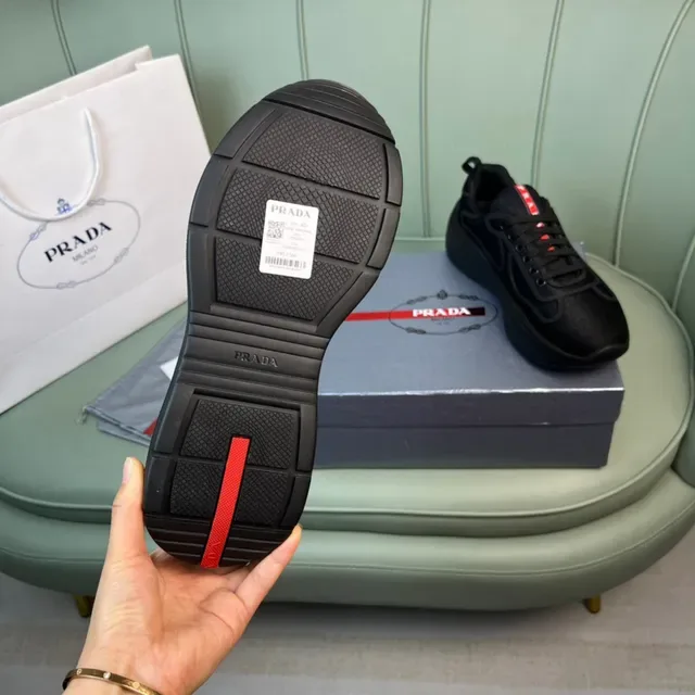 Prada Cloudbust Black Red Mesh Upper Molded Wave Overlay Chunky Sneakers 2