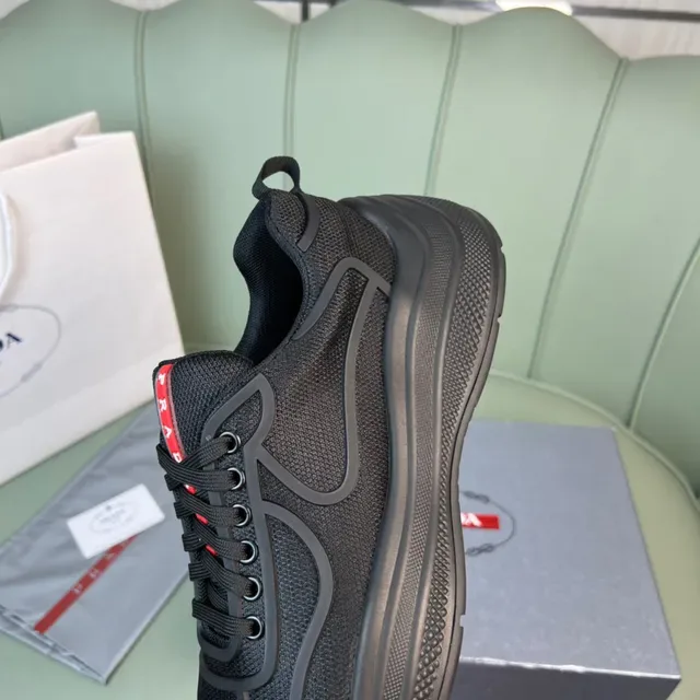 Prada Cloudbust Black Red Mesh Upper Molded Wave Overlay Chunky Sneakers 3