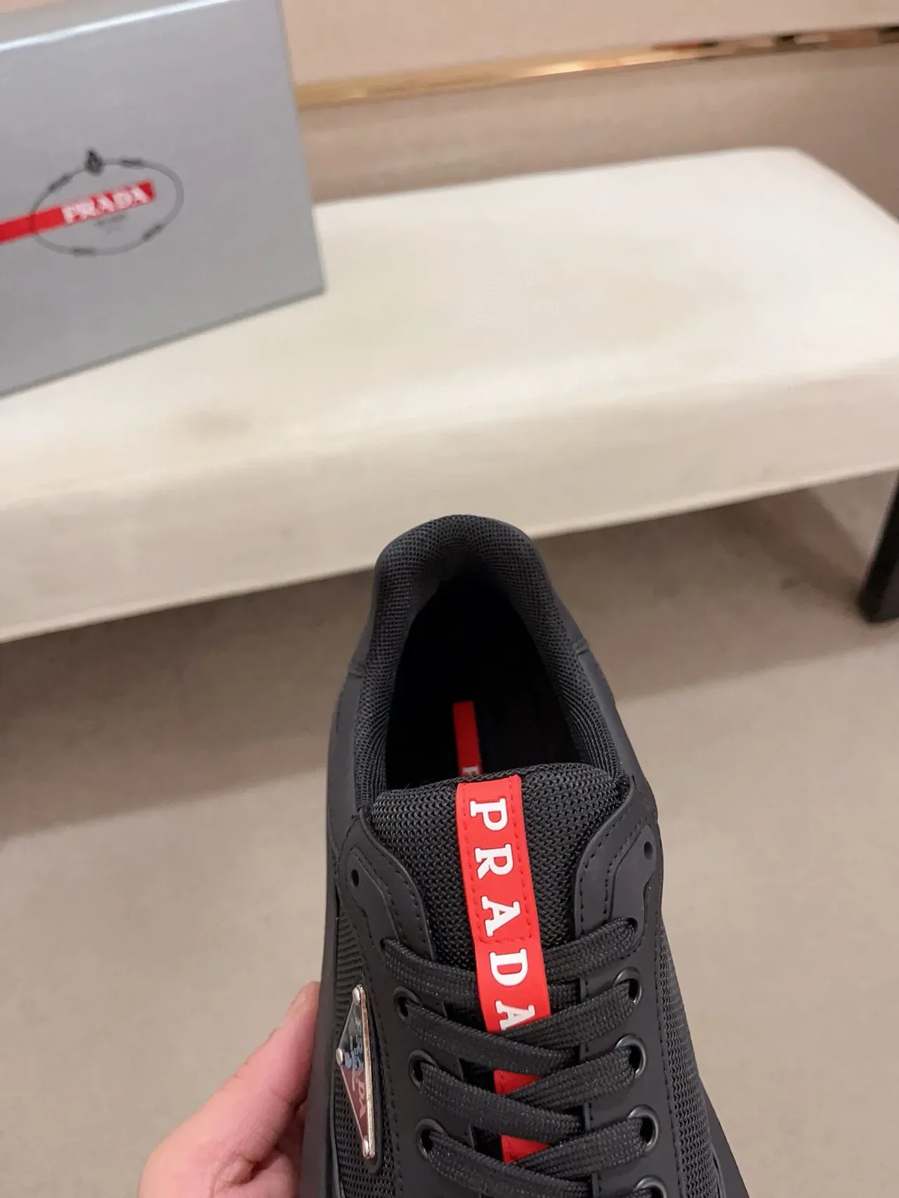 Prada Cloudbust Black Red Platform Sole Mesh-Synthetic Hybrid Upper Lifestyle Sneakers 6