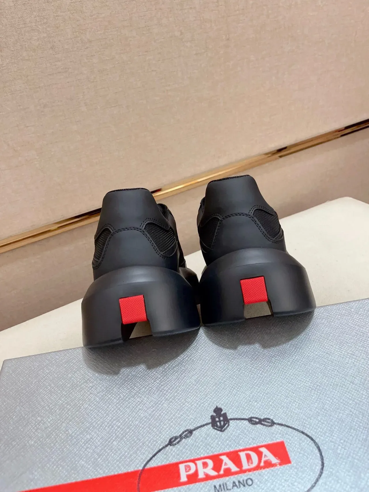 Prada Cloudbust Black Red Platform Sole Mesh-Synthetic Hybrid Upper Lifestyle Sneakers 8