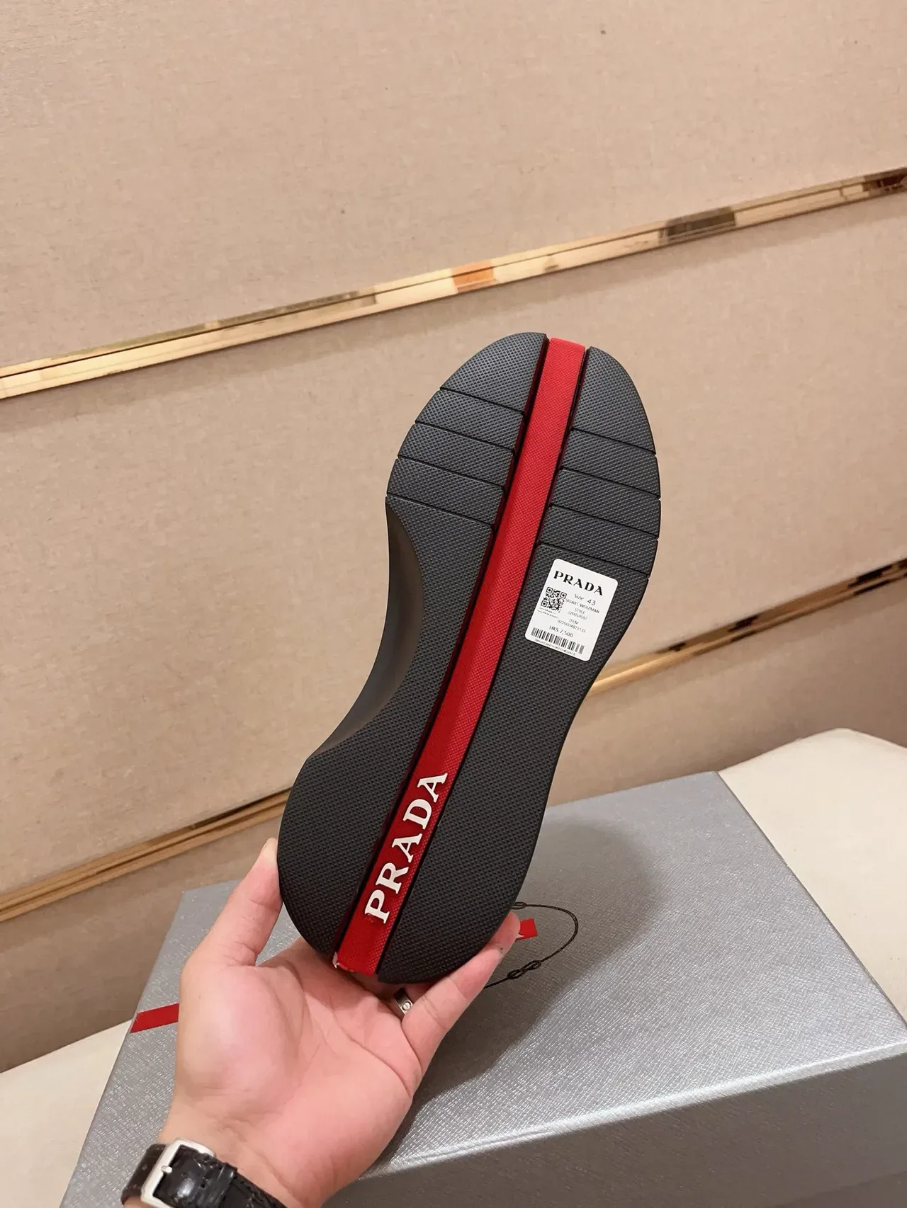 Prada Cloudbust Black Red Platform Sole Mesh-Synthetic Hybrid Upper Lifestyle Sneakers 9