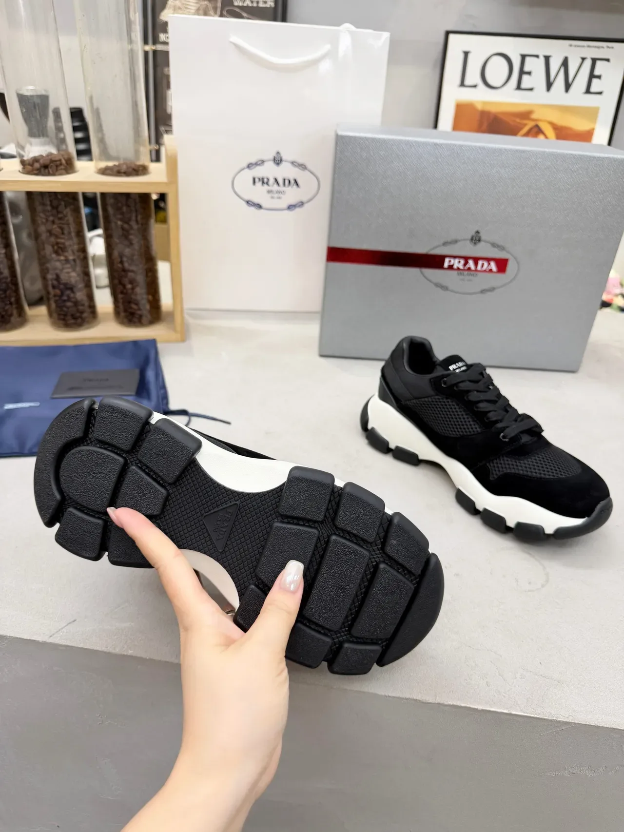 Prada Cloudbust Black Suede and Mesh Chunky Sneakers 2