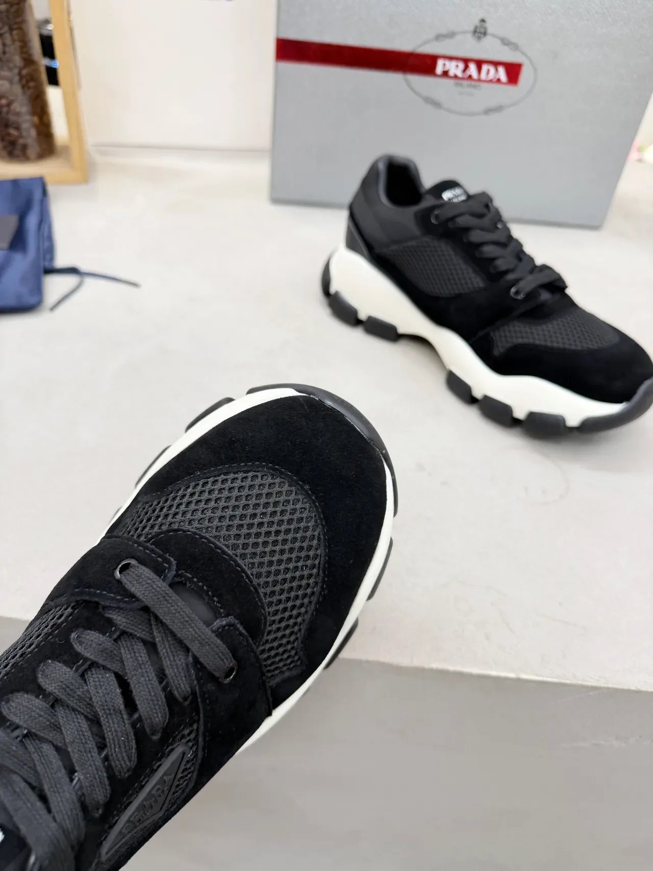 Prada Cloudbust Black Suede and Mesh Chunky Sneakers 4