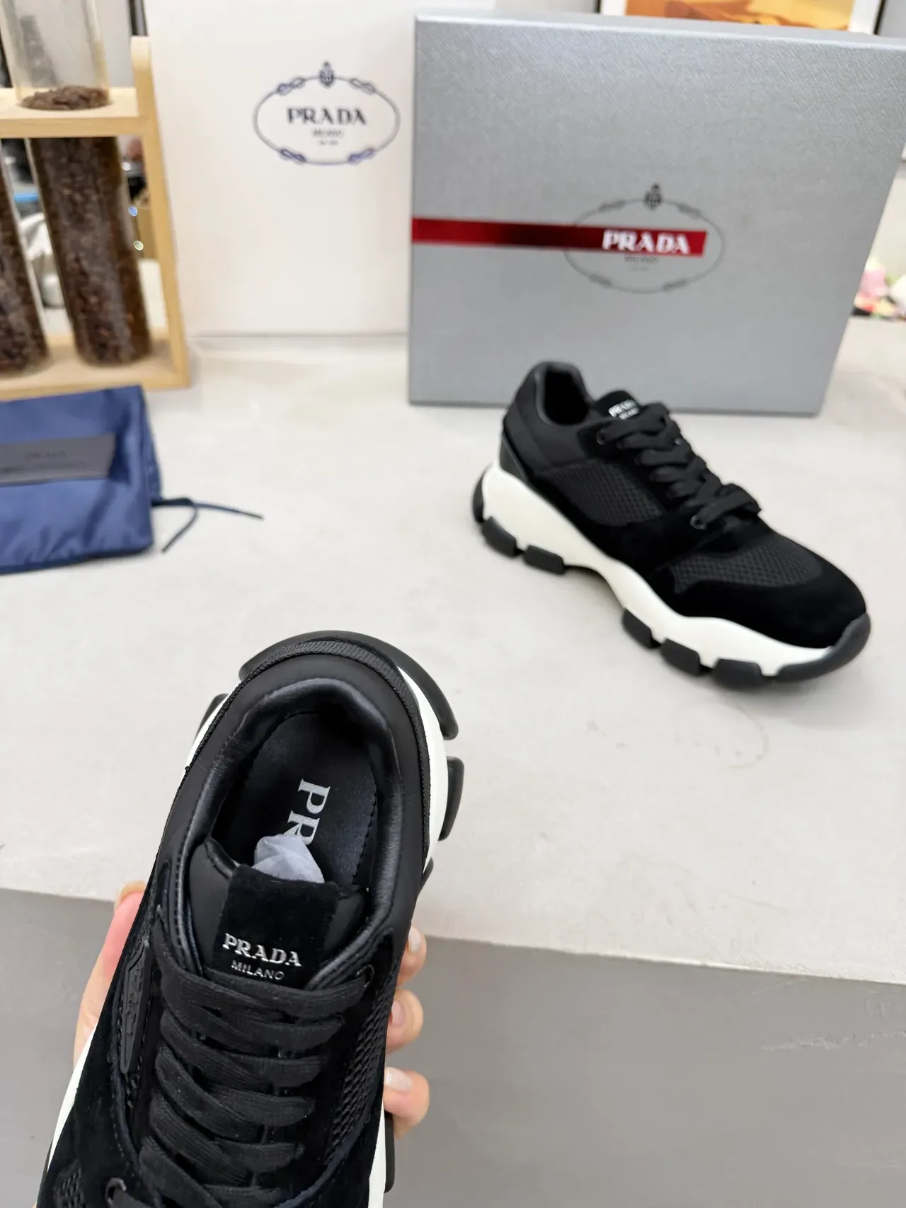 Prada Cloudbust Black Suede and Mesh Chunky Sneakers 5