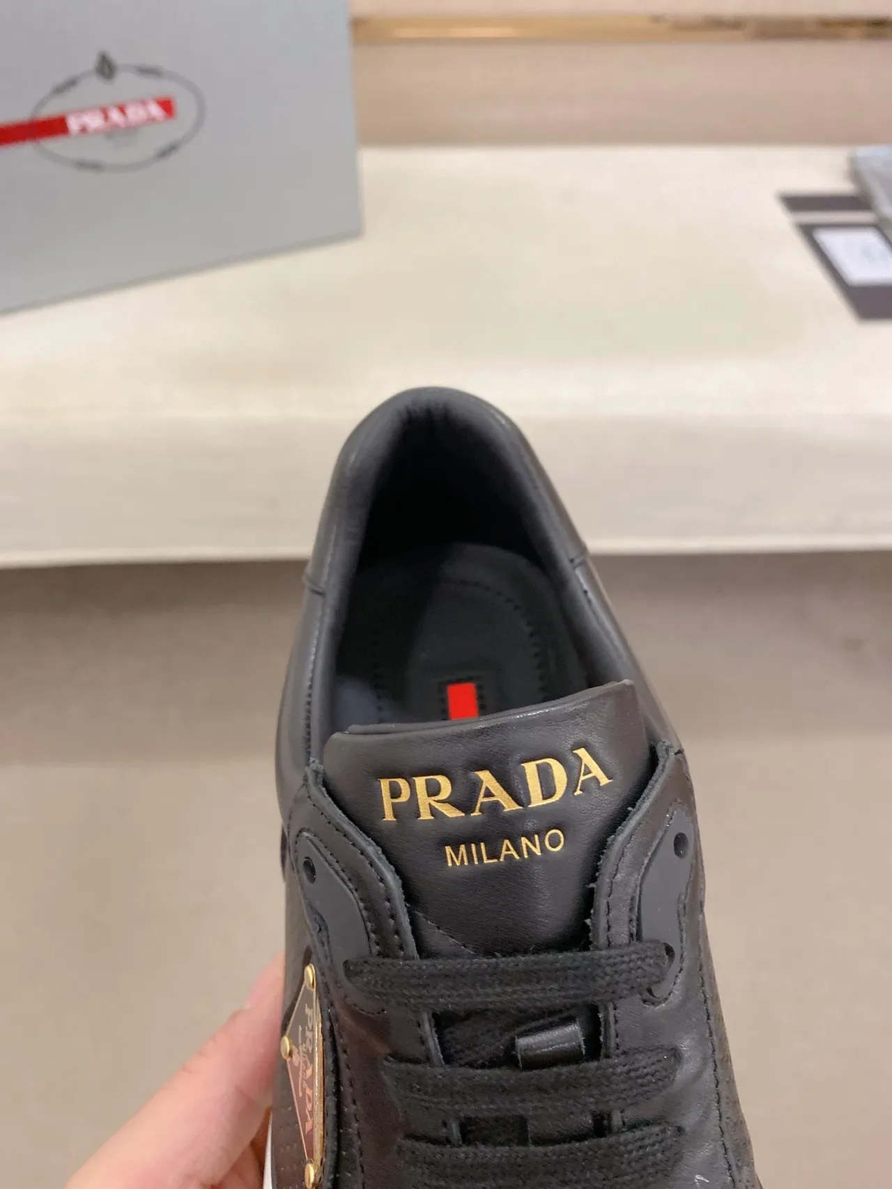 Prada Cloudbust Black White Leather And Perforated Upper Gold-Trimmed Triangular Logo Chunky Sneakers 4