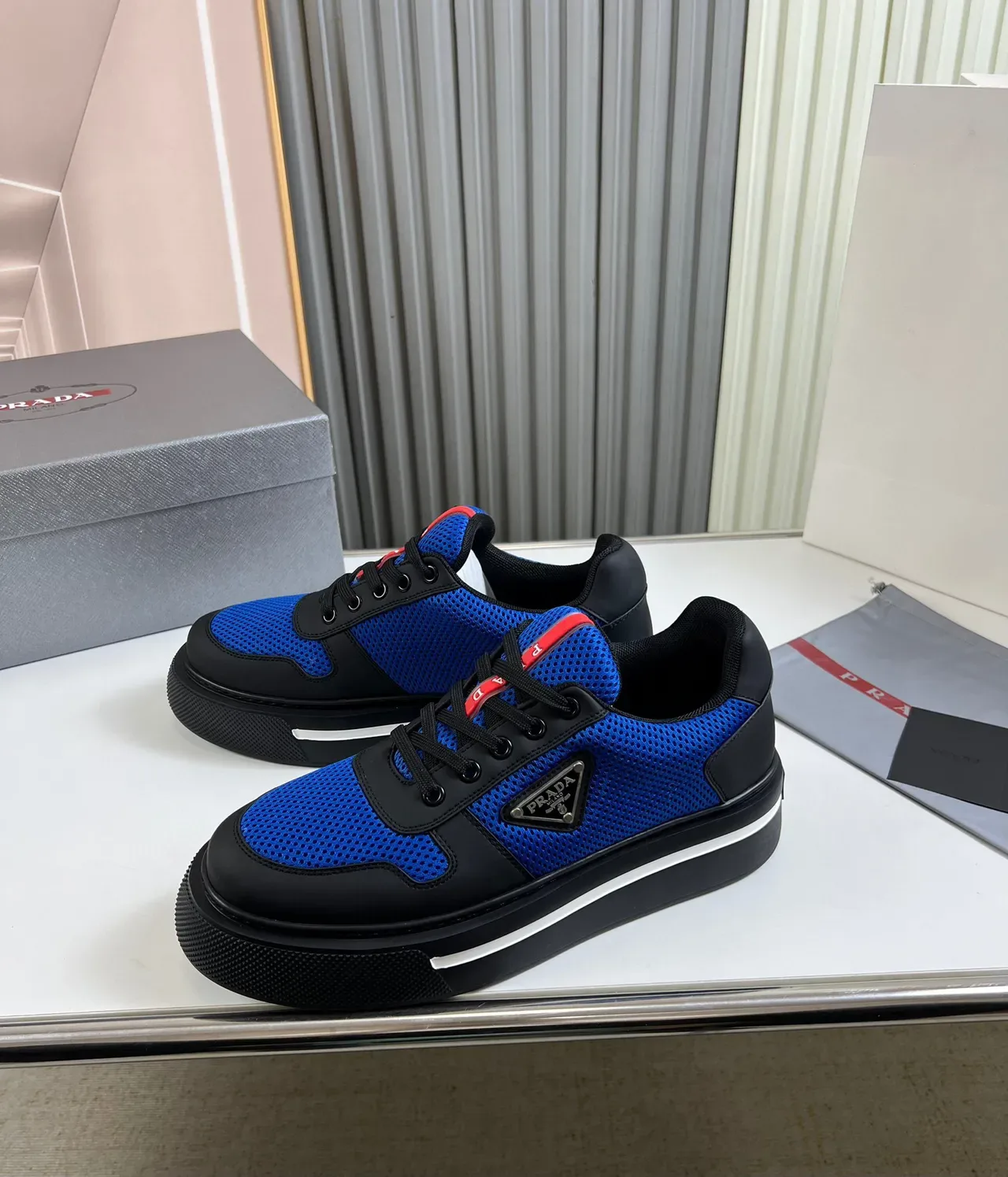 Prada Cloudbust Blue and Black Mesh Platform Lifestyle Sneakers 8