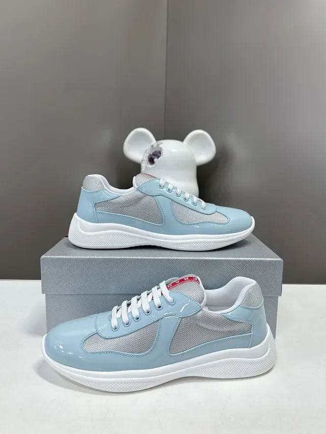 Prada Cloudbust أحذية رياضية أسلوب حياة أزرق أبيض جلد لامع شبكية جانبية 4