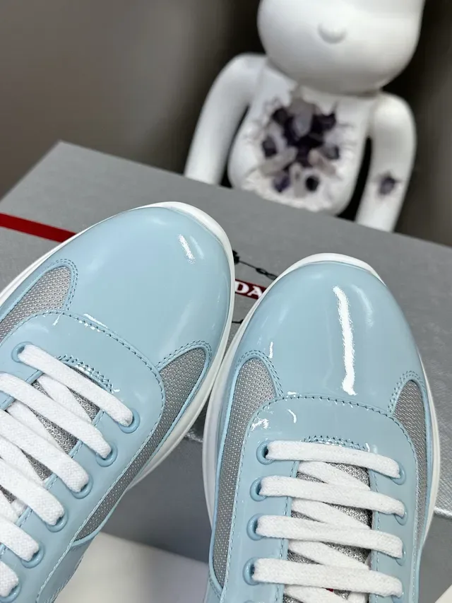 Prada Cloudbust أحذية رياضية أسلوب حياة أزرق أبيض جلد لامع شبكية جانبية 6