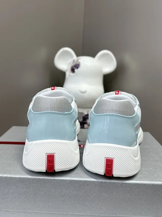 Prada Cloudbust أحذية رياضية أسلوب حياة أزرق أبيض جلد لامع شبكية جانبية 7