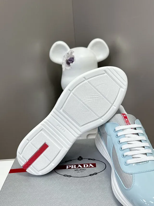 Prada Cloudbust أحذية رياضية أسلوب حياة أزرق أبيض جلد لامع شبكية جانبية 9
