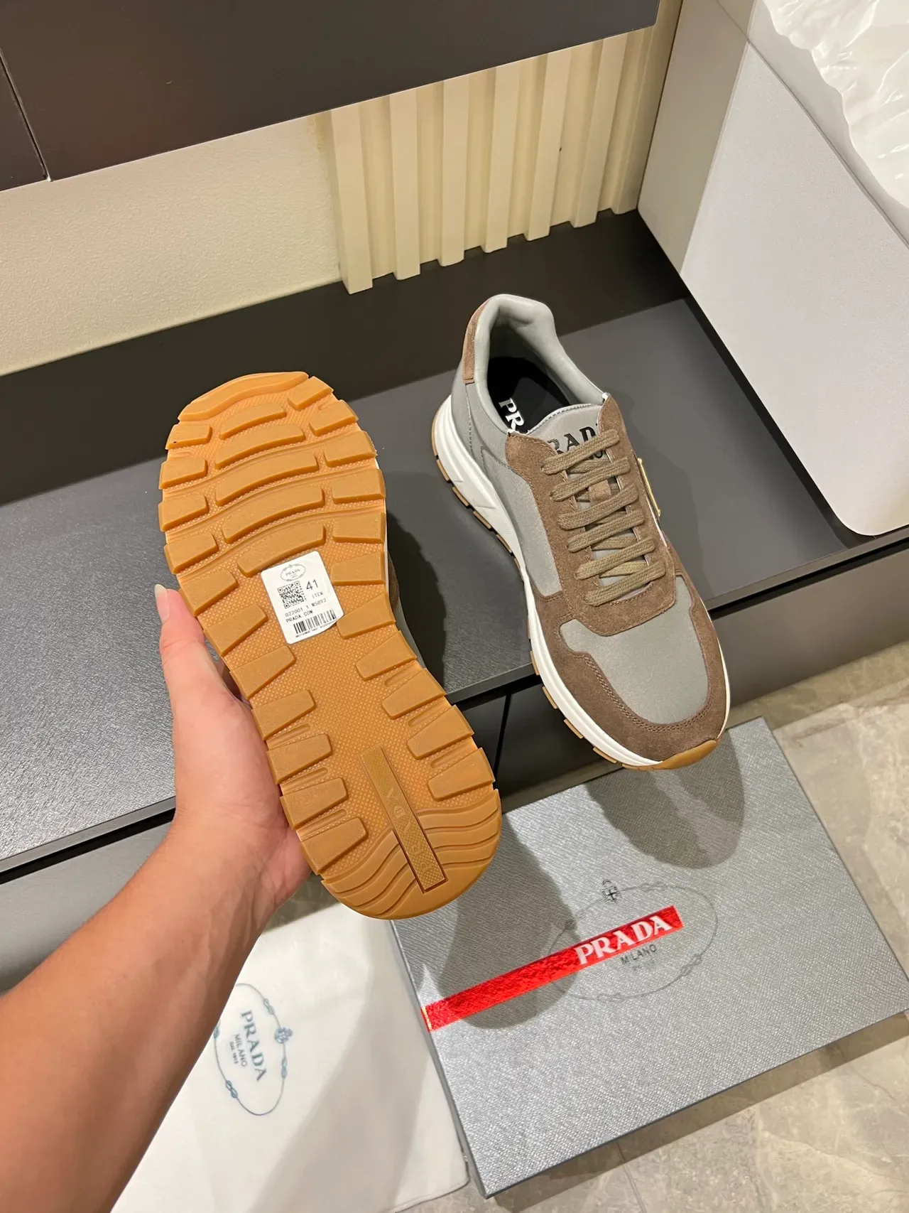Prada Cloudbust Gray and Brown Suede Lifestyle Sneakers 3