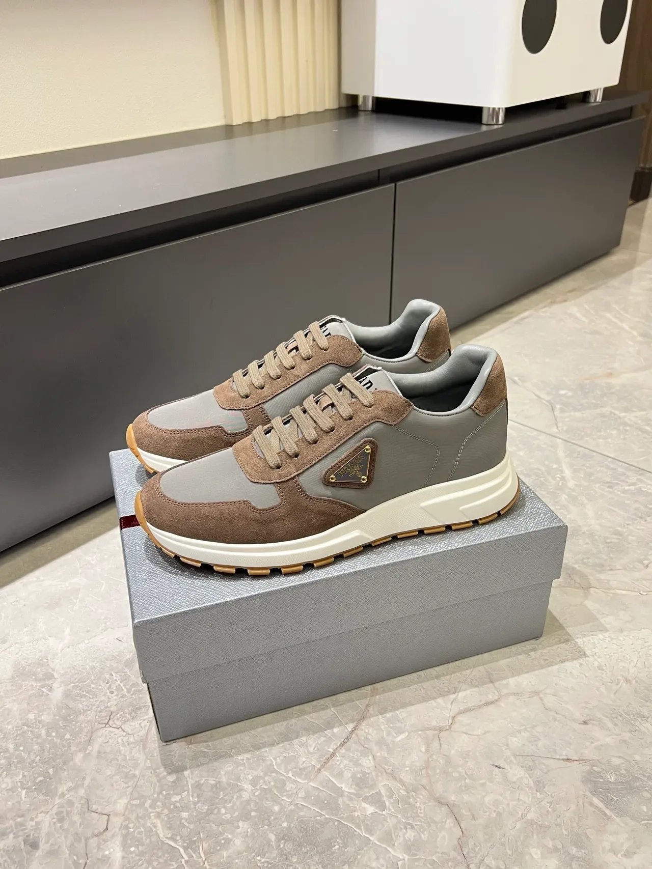 Prada Cloudbust Gray and Brown Suede Lifestyle Sneakers 4