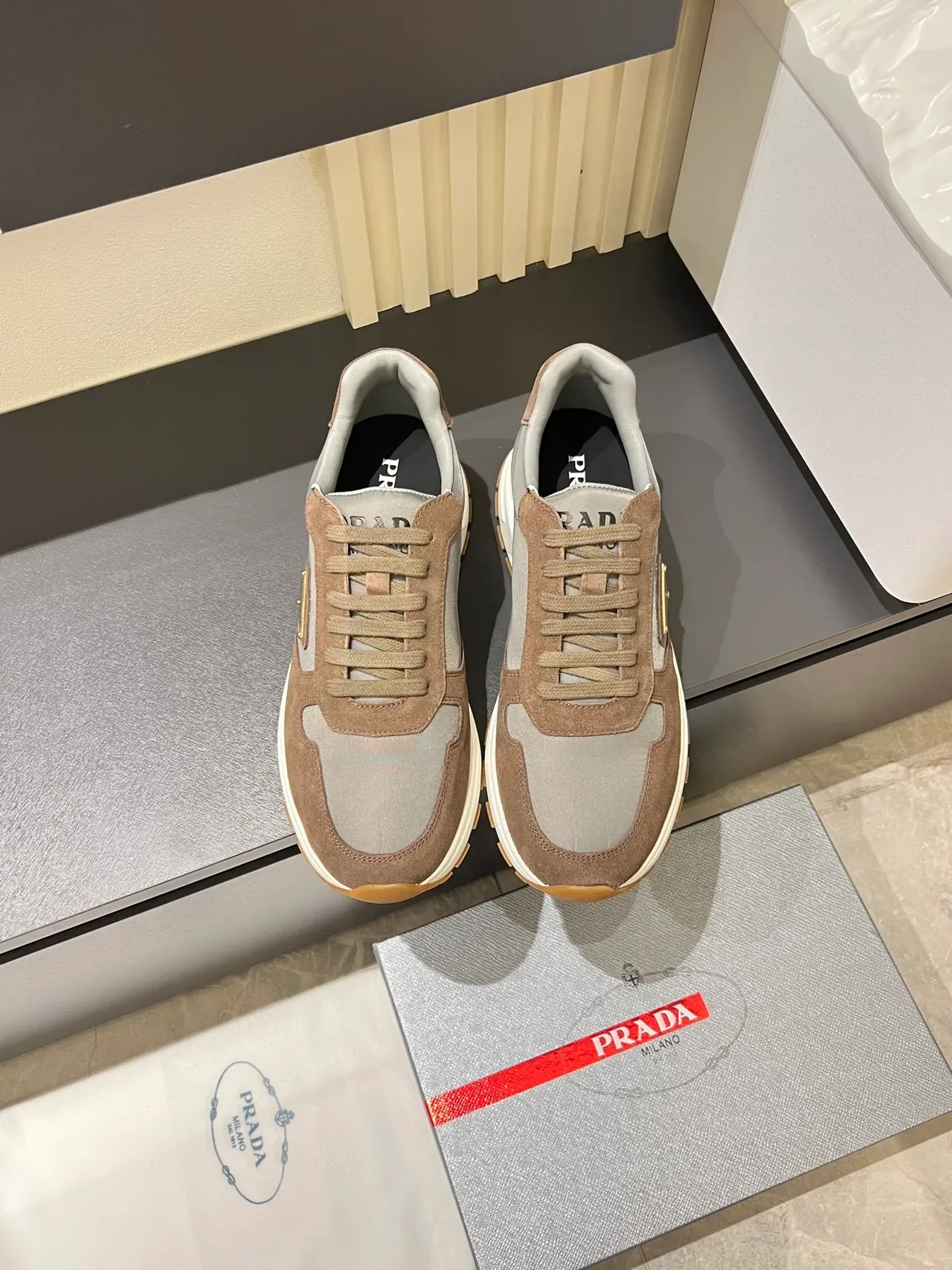 Prada Cloudbust Gray and Brown Suede Lifestyle Sneakers 5