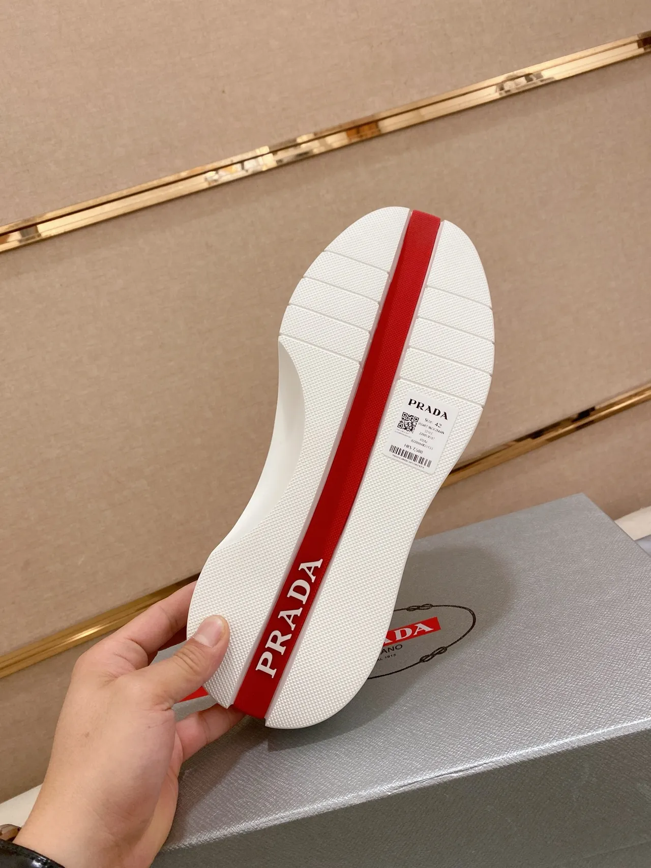Prada Cloudbust Gray and Red Slip-On Lifestyle Sneakers 2