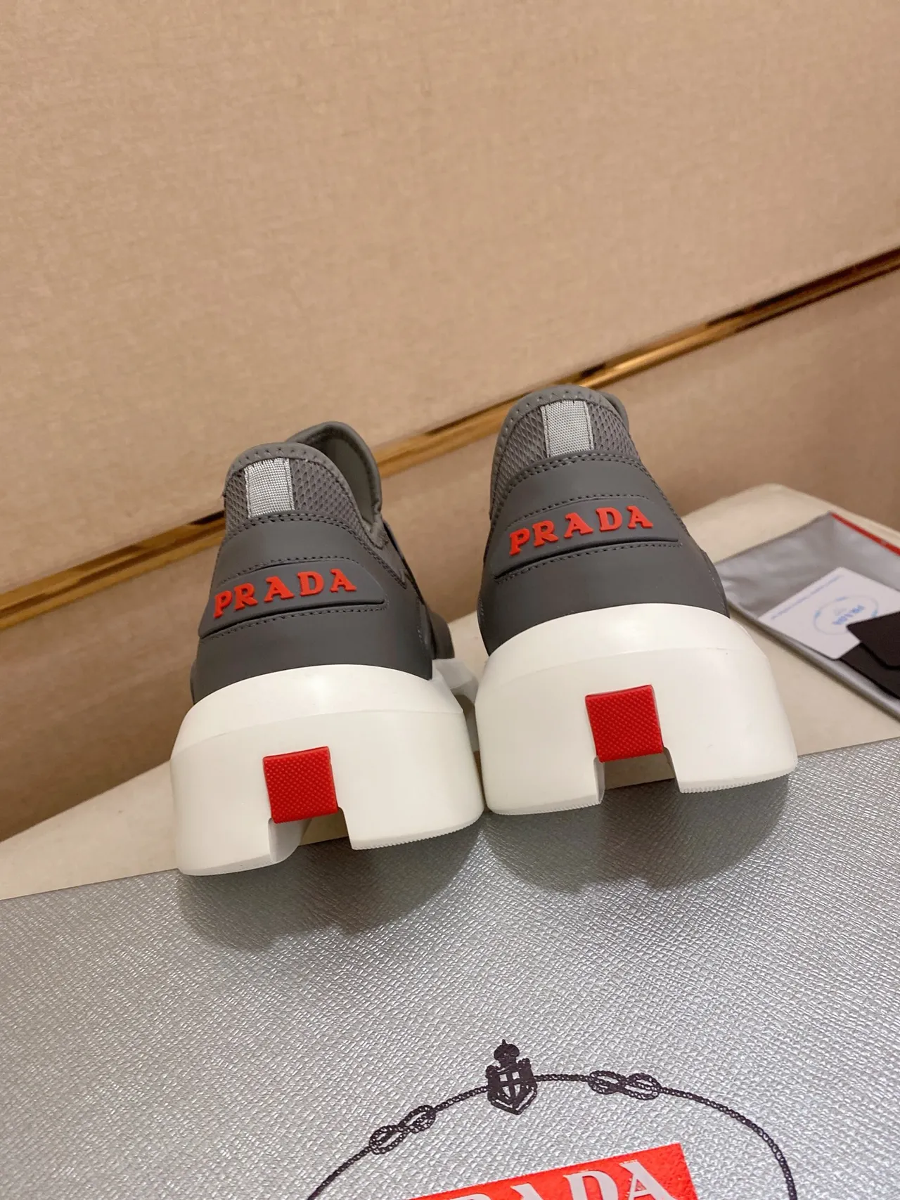 Prada Cloudbust Gray and Red Slip-On Lifestyle Sneakers 3