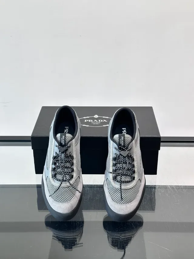 Prada Cloudbust Gray Mesh and Suede Lifestyle Sneakers 4