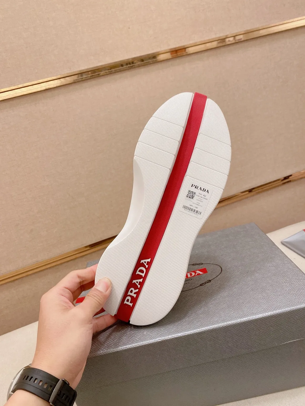 Prada Cloudbust Gray Red Platform Sole Perforated Toe Cap Chunky Sneakers 2