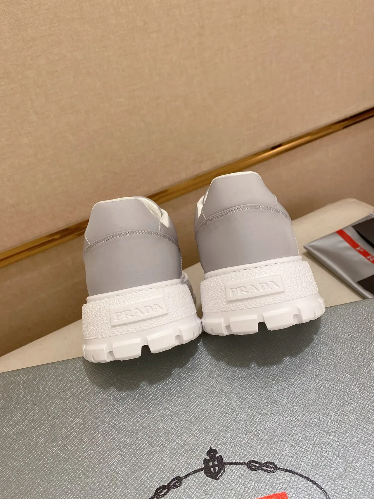 Prada Cloudbust Gray White Low-Top Platform Sole Chunky Sneakers 3