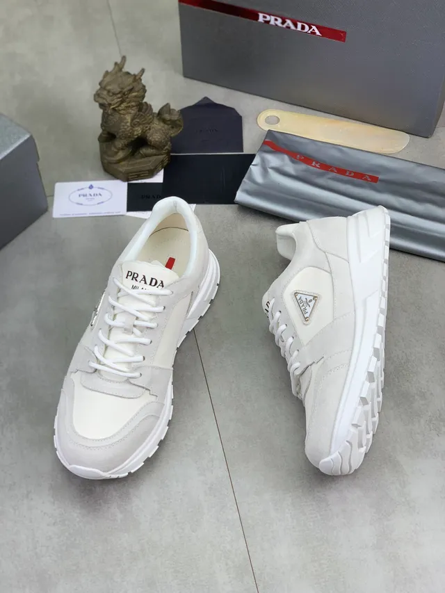 Prada Cloudbust Light Gray and Off-White Lifestyle Sneakers 5