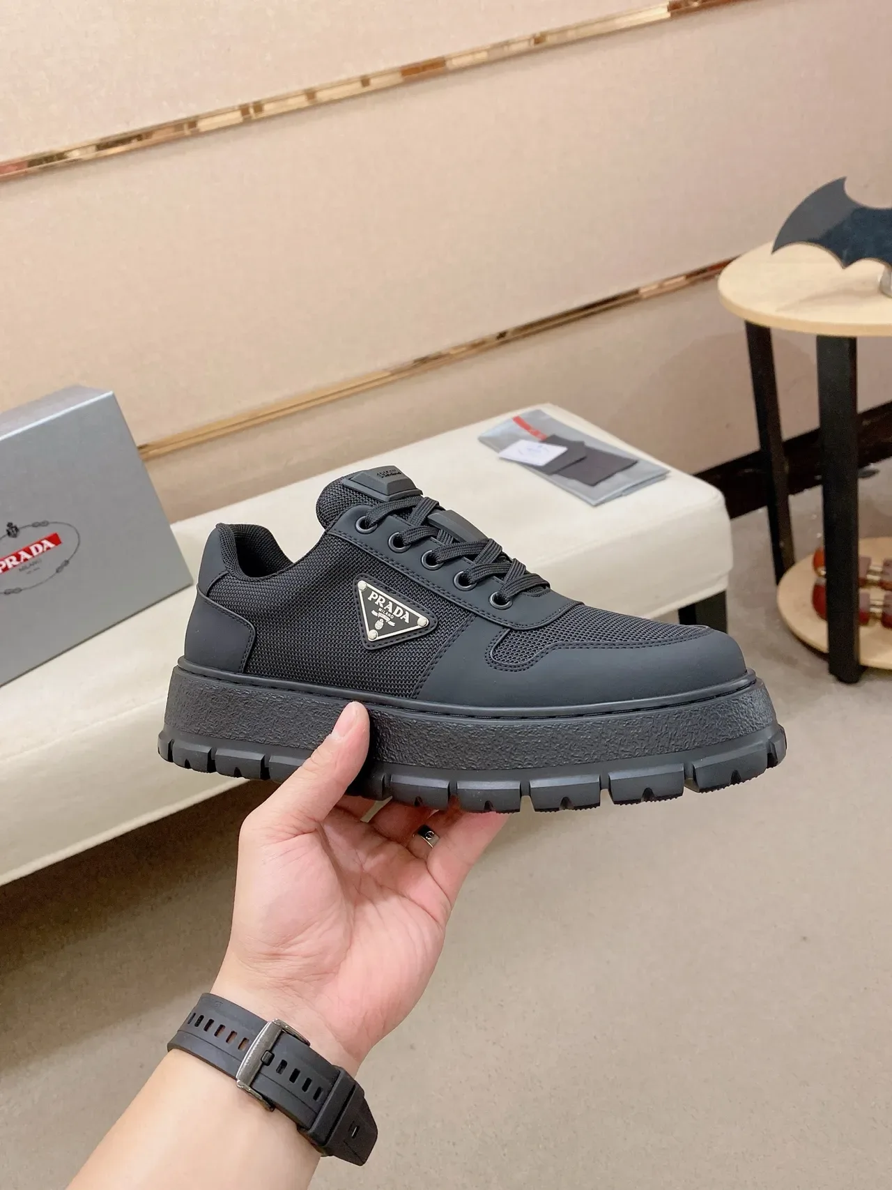 Prada Cloudbust Monochrome Black Chunky Sneakers 4