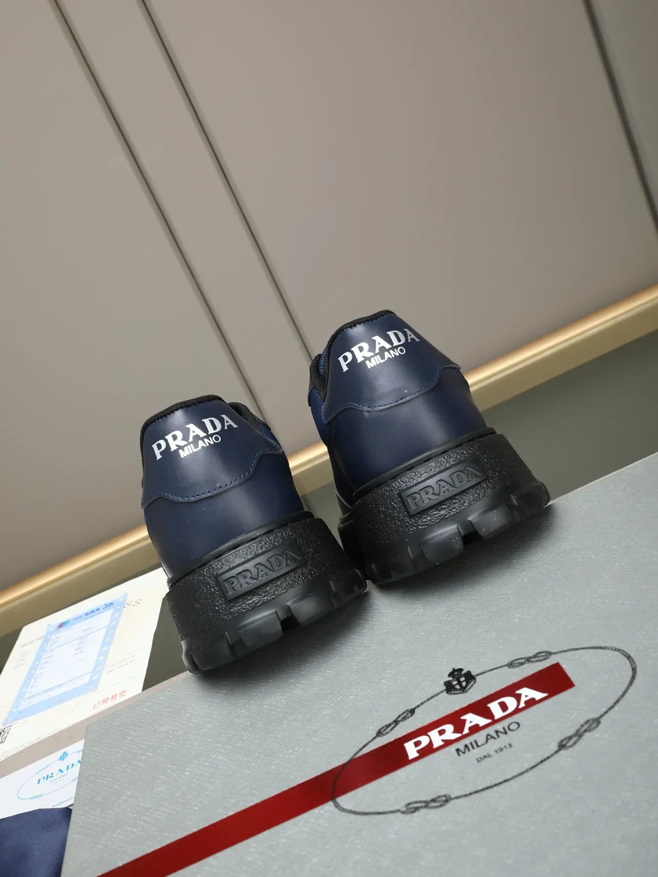 Prada Cloudbust Navy Black Mesh And Leather Upper Triangular Logo Plaque Chunky Sneakers 3