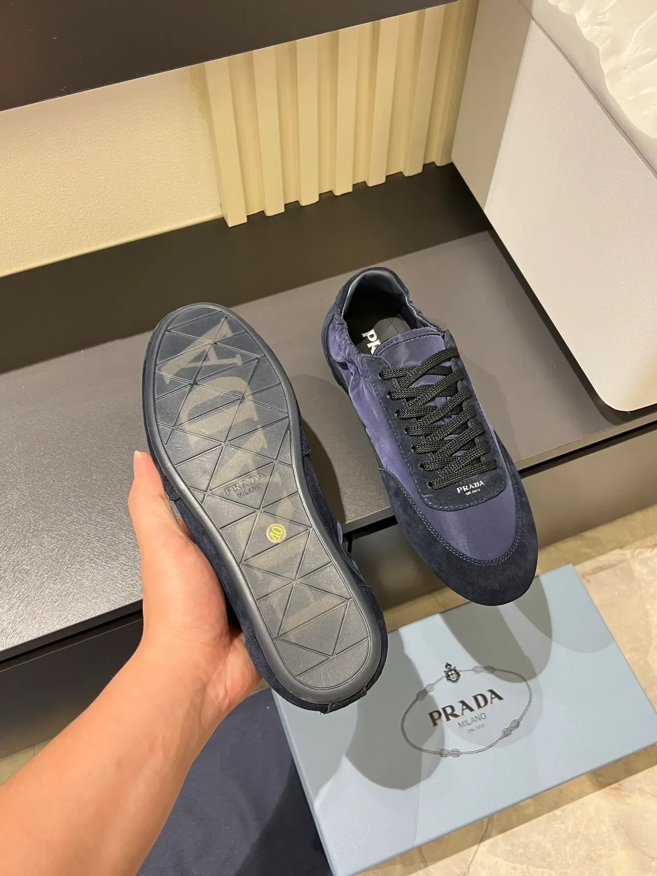 Prada Cloudbust Navy Black Mixed-Material Upper Suede Toe Cap Lifestyle Sneakers 3