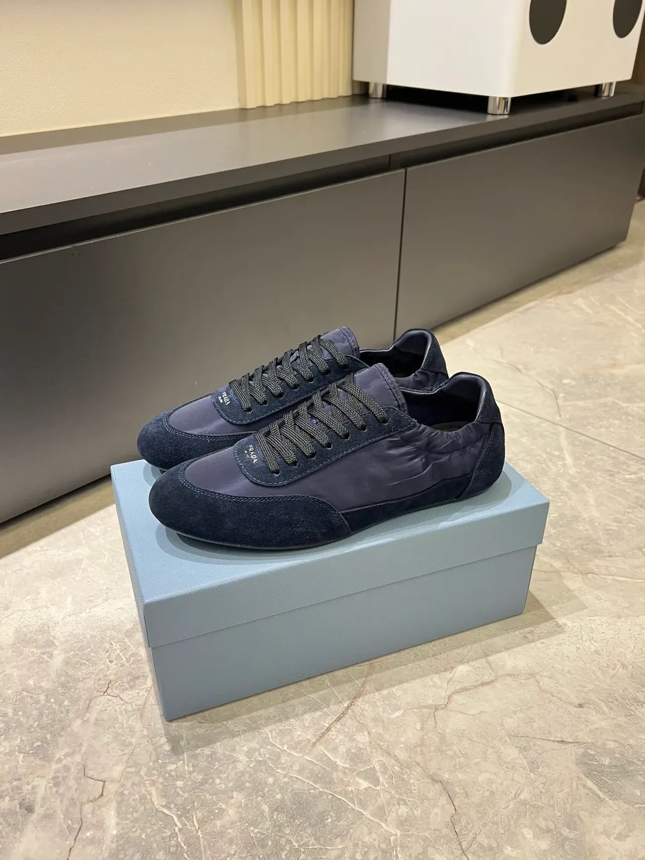 Prada Cloudbust Navy Black Mixed-Material Upper Suede Toe Cap Lifestyle Sneakers 4