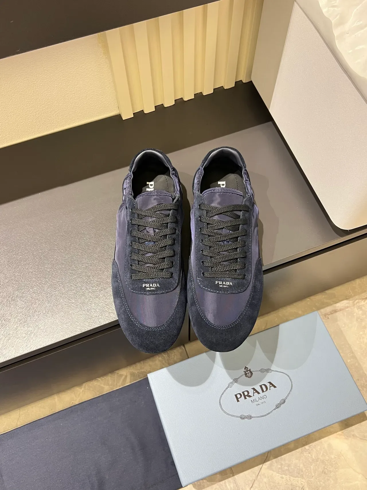 Prada Cloudbust Navy Black Mixed-Material Upper Suede Toe Cap Lifestyle Sneakers 5