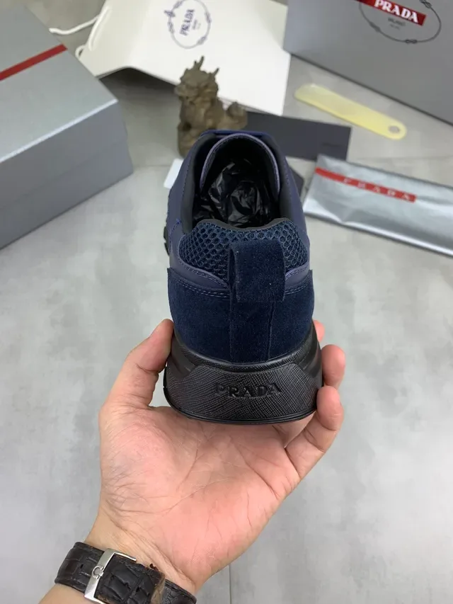 Prada Cloudbust Navy Blue Mesh and Suede Lifestyle Sneakers 4