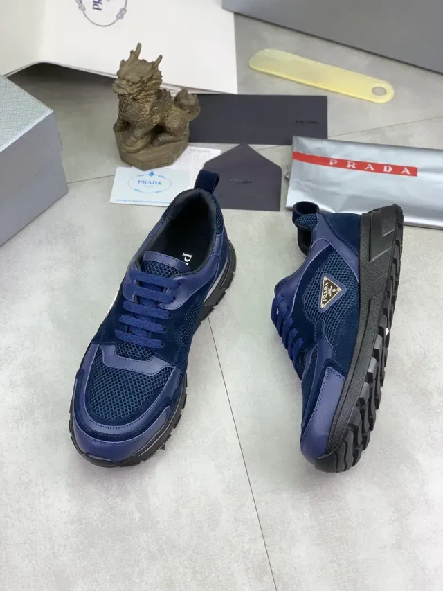 Prada Cloudbust Navy Blue Mesh and Suede Lifestyle Sneakers 6