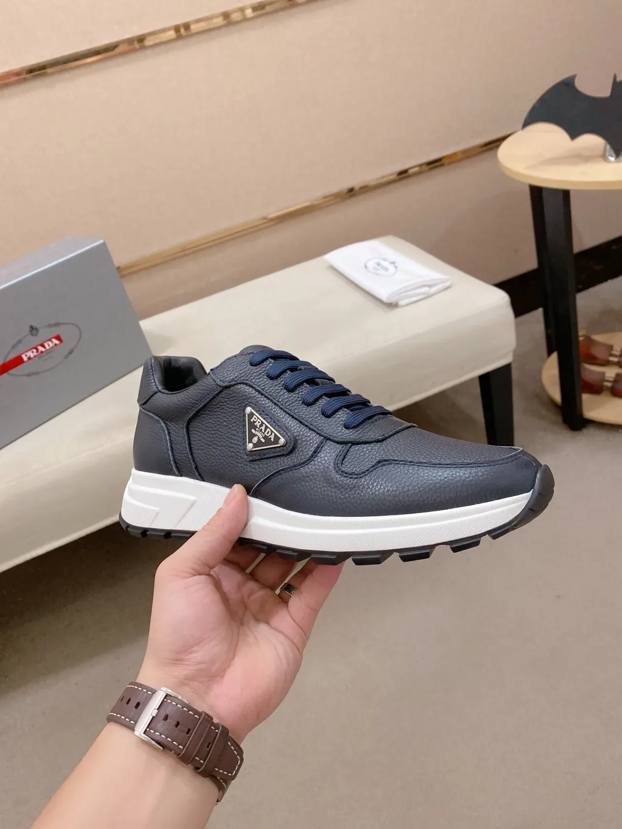 Prada Cloudbust Navy Peppled Leather Lifestyle Sneakers 4