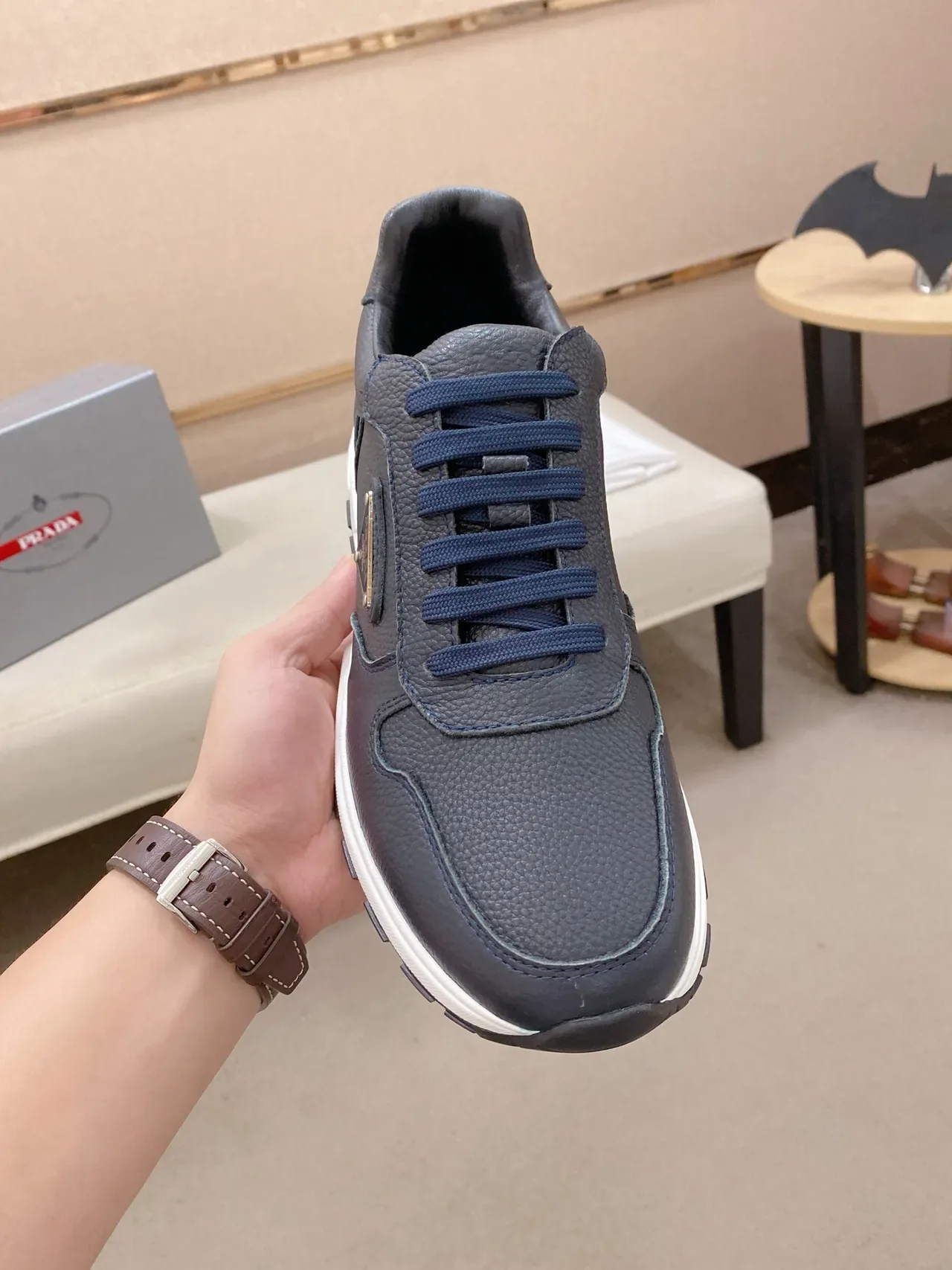 Prada Cloudbust Navy Peppled Leather Lifestyle Sneakers 5