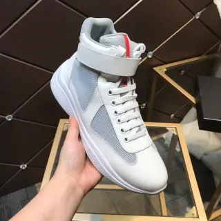 Prada Cloudbust أبيض و رمادي شبكي عالي الحزام حذاء رياضي نمط حياة